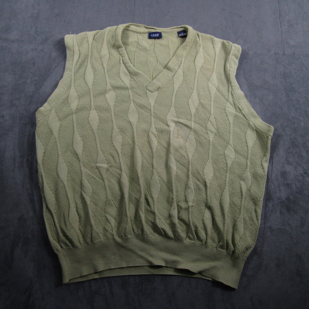 Como Sport Sweater Vest Men XL Green Pima Cotton V-Neck Textured Knit Sleeveless